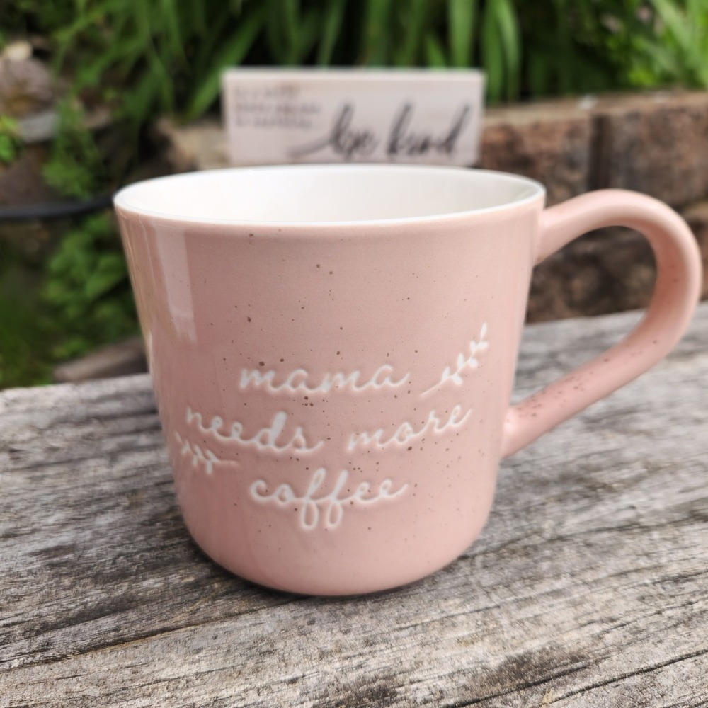 Threshold Pink Speckled Stoneware Mama Needs More Coffee Mug Farmhouse 3.5in